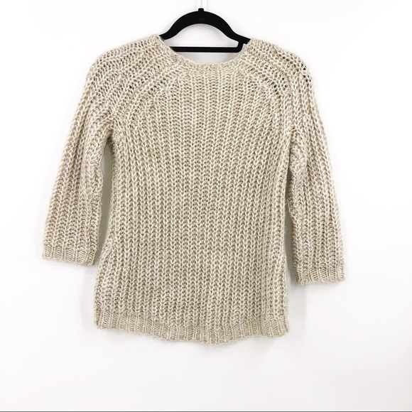 ✅ ANTHROPOLOGIE CREAM KNITTED AND KNOTTED CREW NECK SWEATER SIZE X-SMALL - Picture 3 of 4